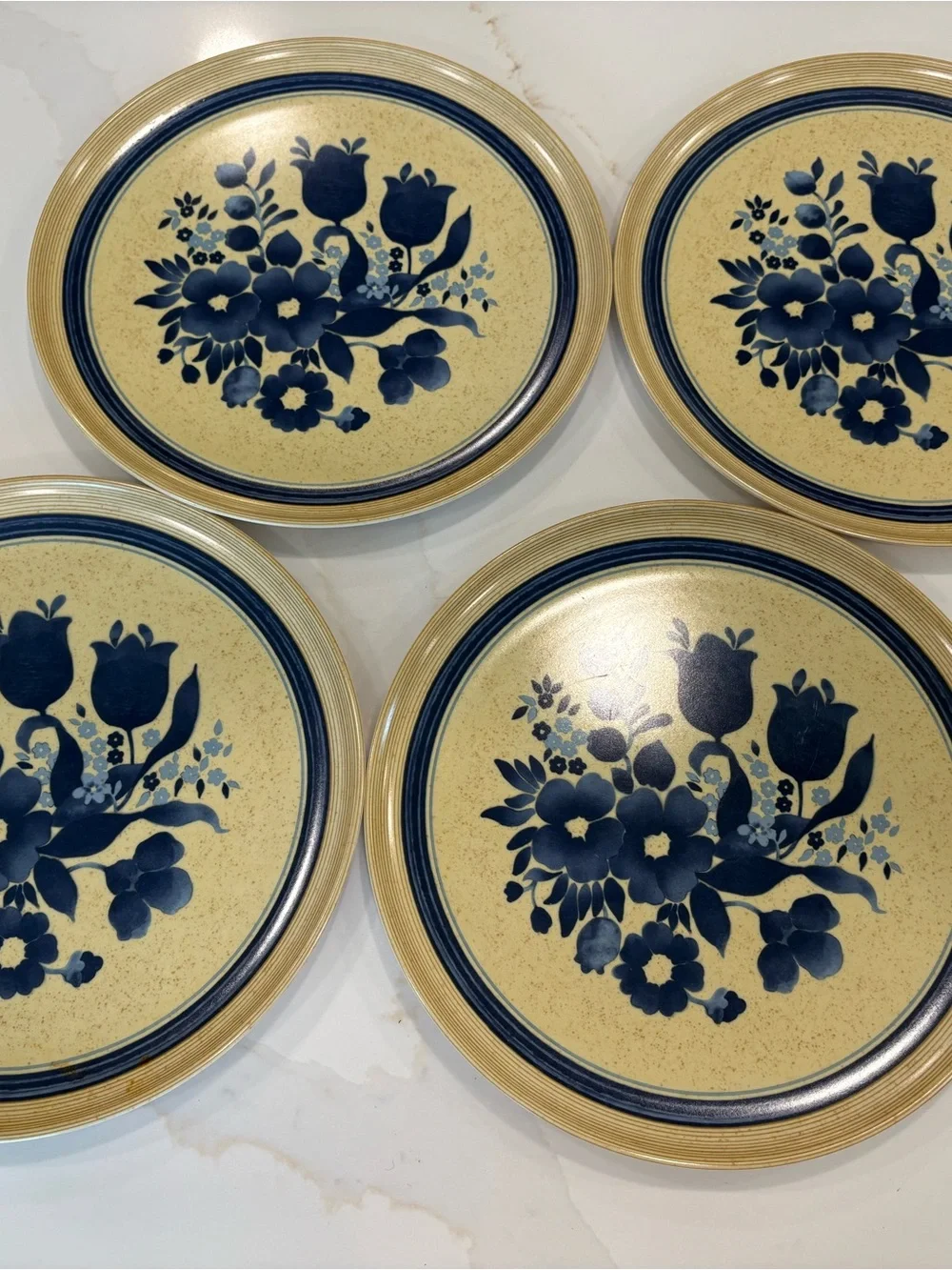 Vintage Melamine Lexington Blue Floral Ceramic 10” plates Set of 4